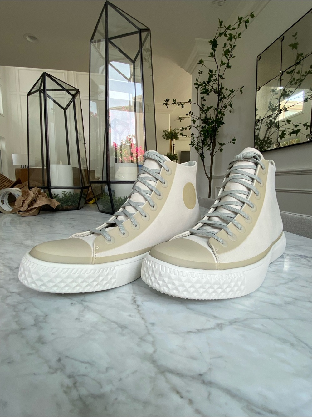 Converse Modern Series High-Top Leather Sneakers in Parchment/Surplus/Egret